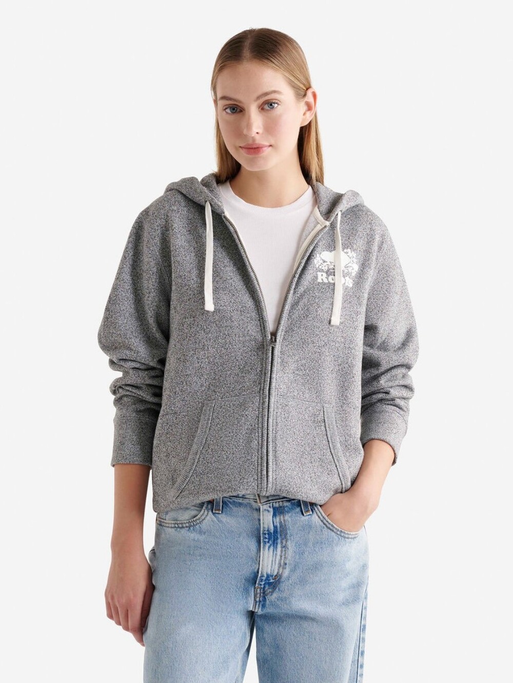 Roots Organic Original Full Zip Hoodie Salt & Pepper Gray Sweatshirt Small